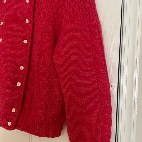 Vintage Robert Scott Ltd Pink Shetland Wool Cardigan Sz L CableKnit Sweater - Picture 6 of 9